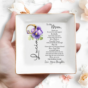 Love And Support Mom Jewelry Dish With Flower Design - Personalized Custom Jewelry Dish - MOM017_SCRD