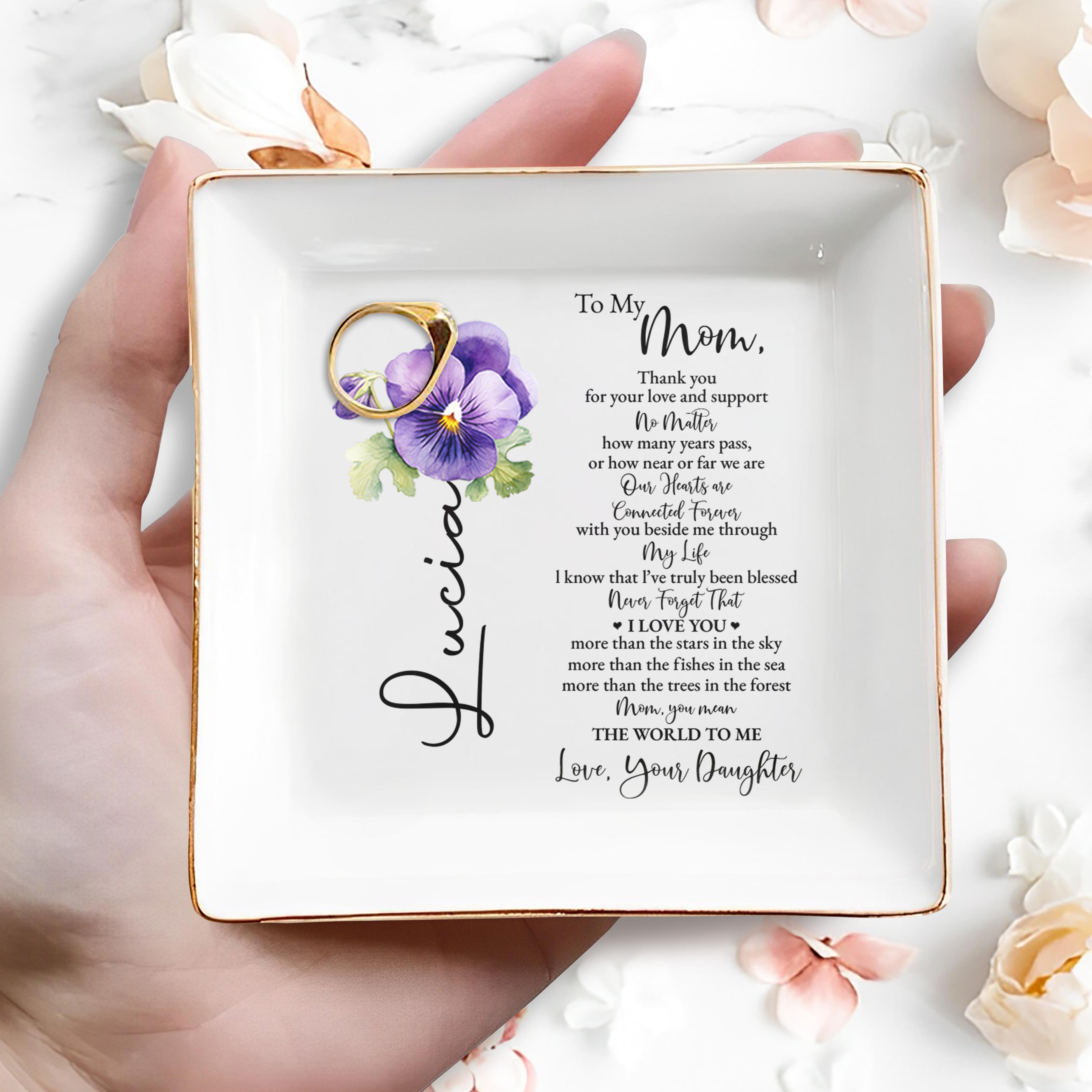 Love And Support Mom Jewelry Dish With Flower Design - Personalized Custom Jewelry Dish - MOM017_SCRD