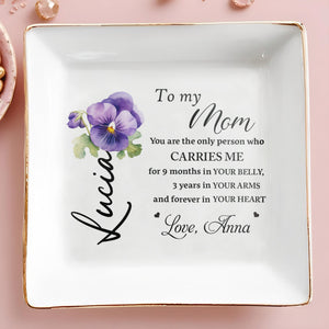 To My Mom Forever In Your Heart Pansy Flower Dish - Personalized Custom Jewelry Dish - MOM019_SCRD