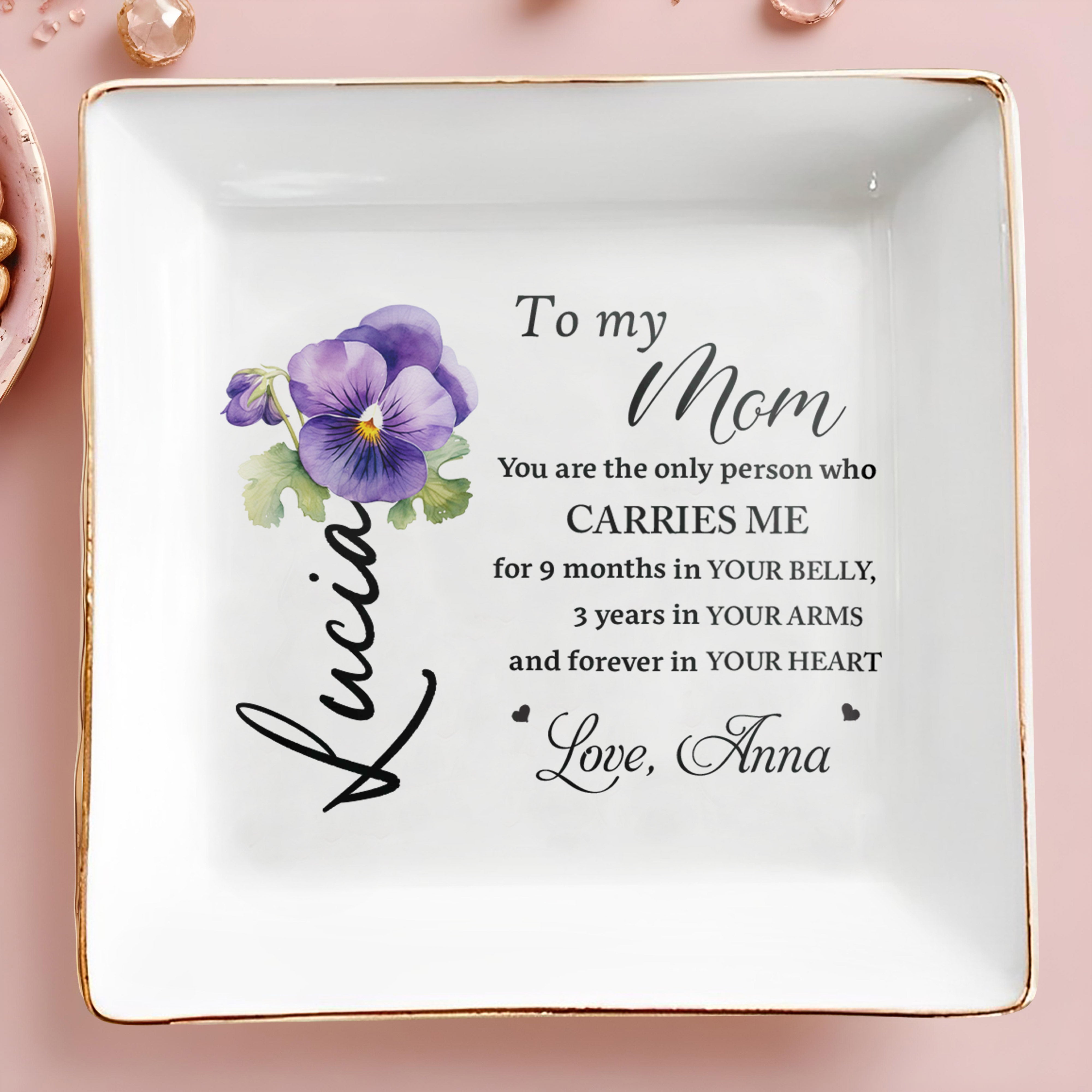 To My Mom Forever In Your Heart Pansy Flower Dish - Personalized Custom Jewelry Dish - MOM019_SCRD