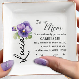 To My Mom Forever In Your Heart Pansy Flower Dish - Personalized Custom Jewelry Dish - MOM019_SCRD