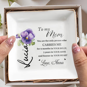 To My Mom Forever In Your Heart Pansy Flower Dish - Personalized Custom Jewelry Dish - MOM019_SCRD
