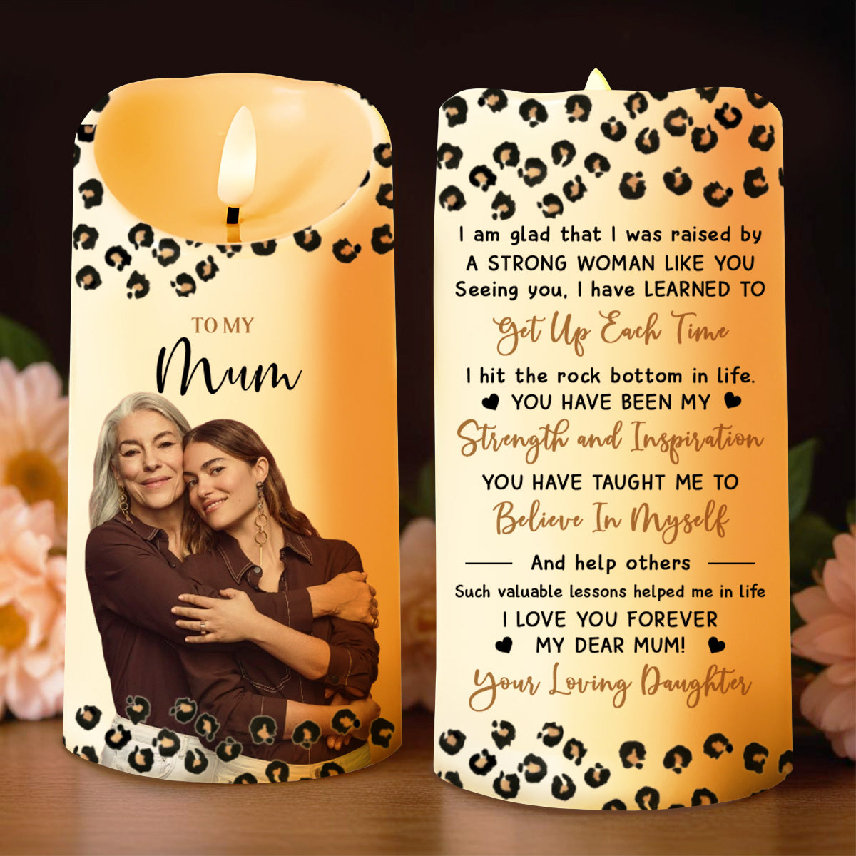 To My Mum Strength And Inspiration Leopard Print - Personalized Custom LED Candle - MOM023_LECA