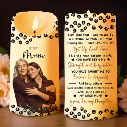 To My Mum Strength And Inspiration Leopard Print - Personalized Custom LED Candle - MOM023_LECA