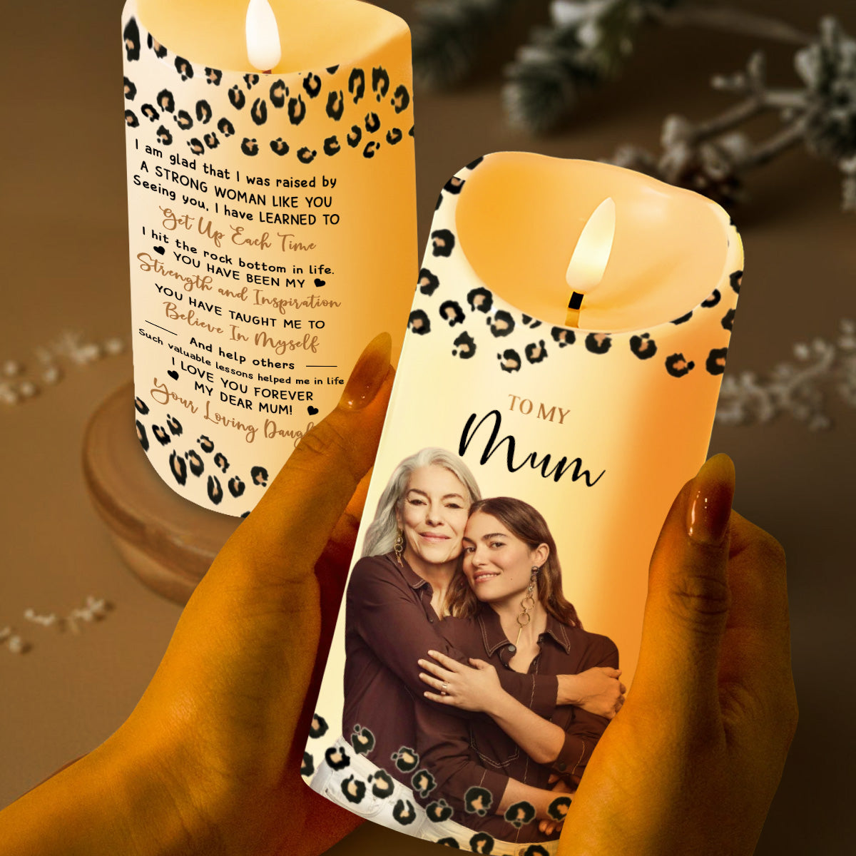 To My Mum Strength And Inspiration Leopard Print - Personalized Custom LED Candle - MOM023_LECA