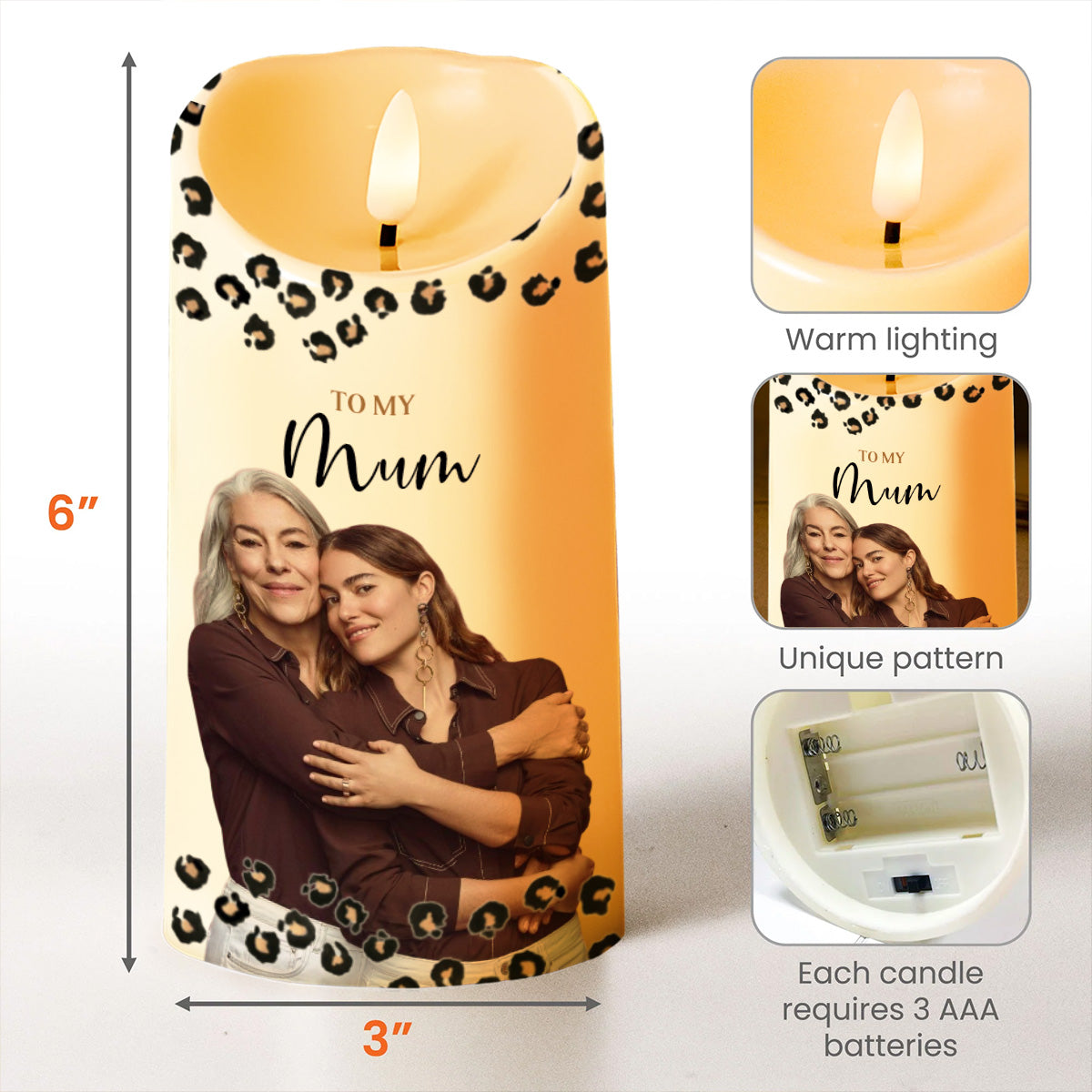To My Mum Strength And Inspiration Leopard Print - Personalized Custom LED Candle - MOM023_LECA