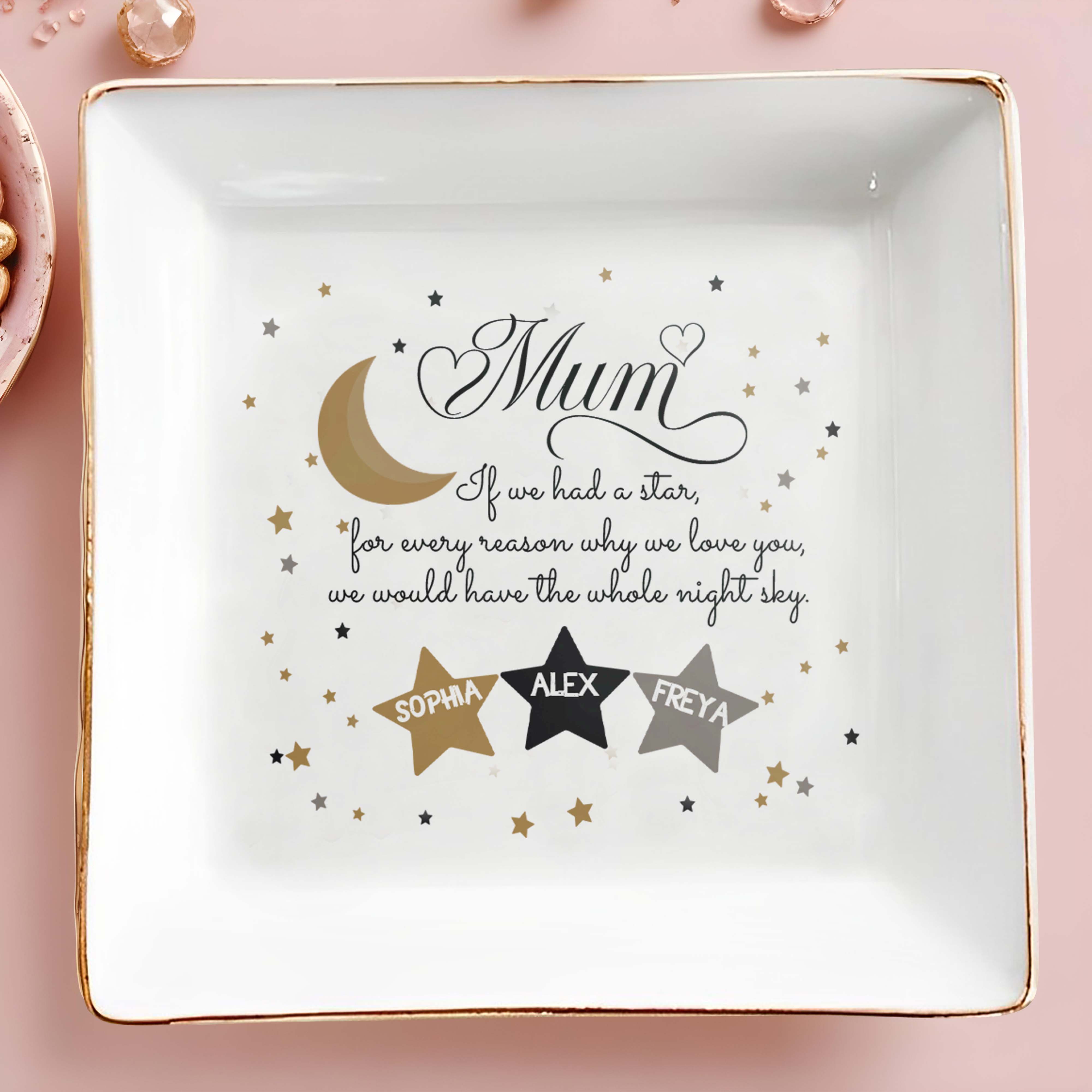 Whole Night Sky Stars And Moon Love Message - Personalized Custom Jewelry Dish - MOM028_SCRD