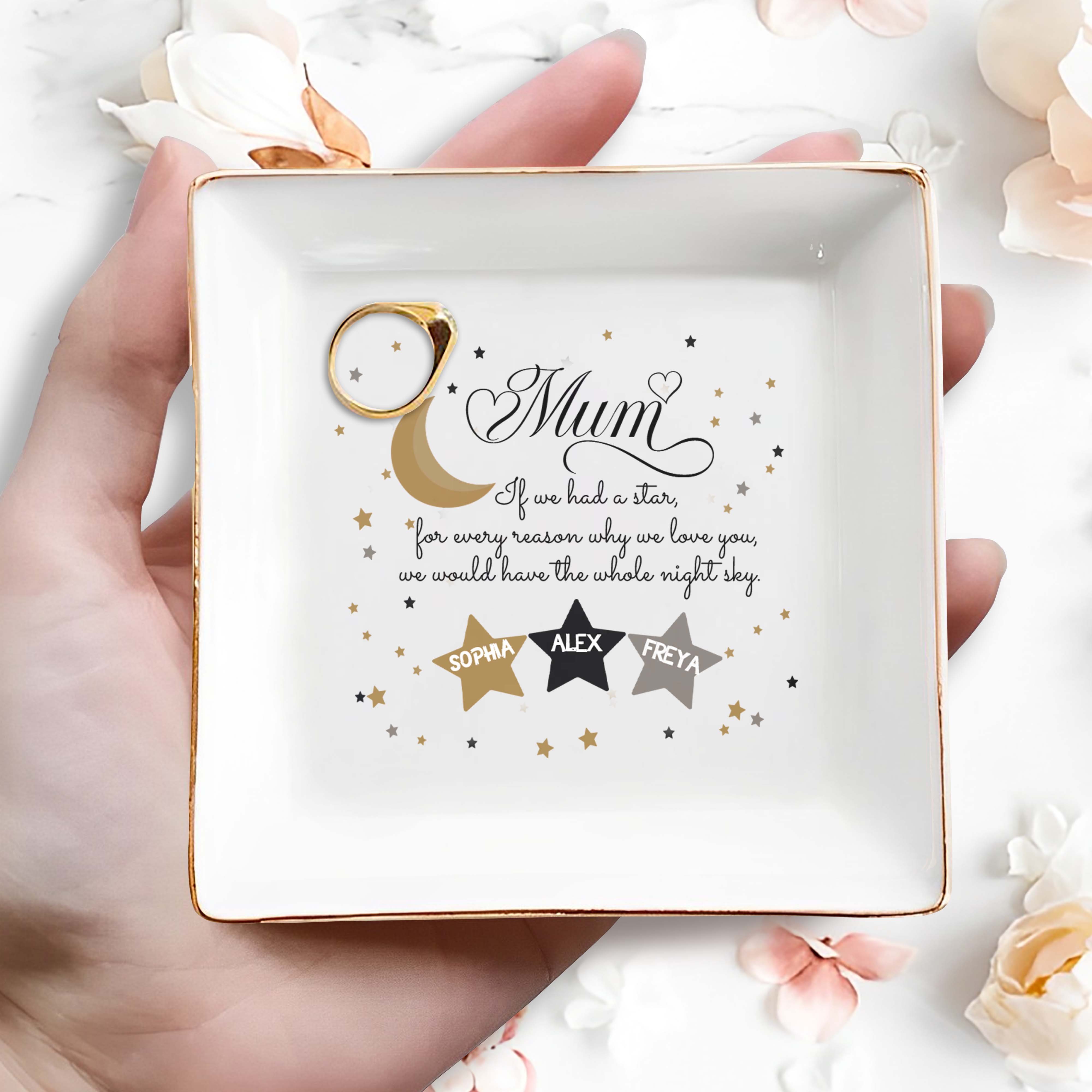 Whole Night Sky Stars And Moon Love Message - Personalized Custom Jewelry Dish - MOM028_SCRD