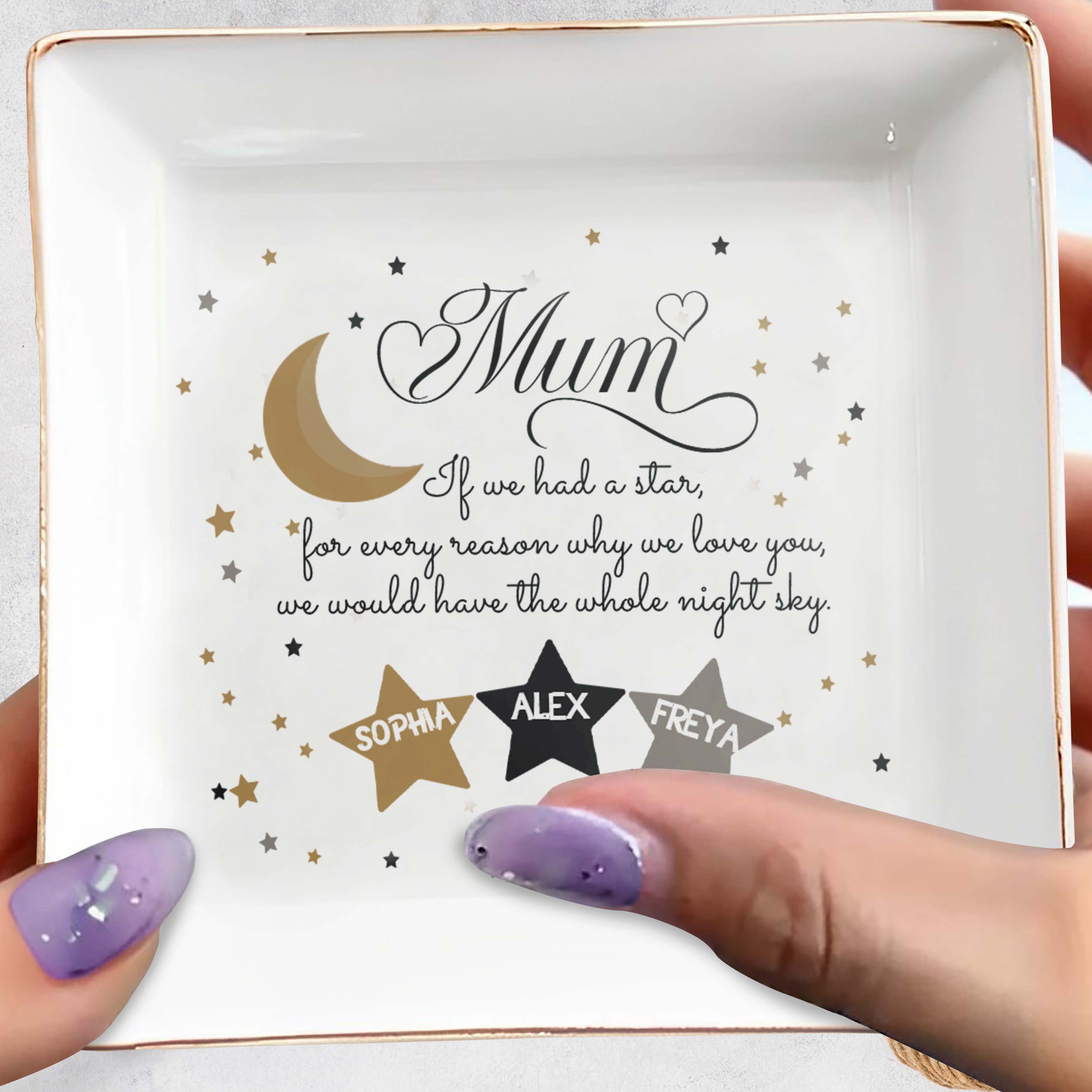 Whole Night Sky Stars And Moon Love Message - Personalized Custom Jewelry Dish - MOM028_SCRD