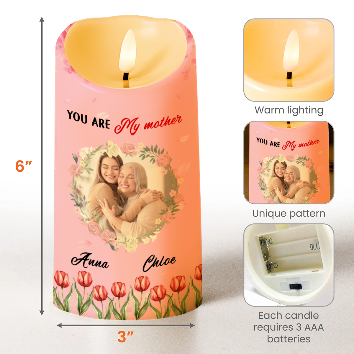 Dear Mom Thank You For Teaching Me How To Be Strong Tulips Design - Personalized Custom LED Candle - MOM030_LECA
