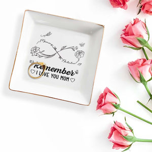 Remember I Love You Mom Floral and Butterfly Design - Personalized Custom Jewelry Dish, Square Ceramic Dish - MOM034_SCRD