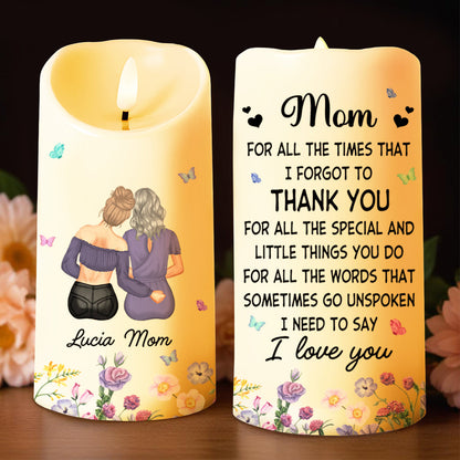 Thank You Mom For Everything Special Quote With Mother And Daughter - Personalized Custom LED Candle - MOM042_LECA