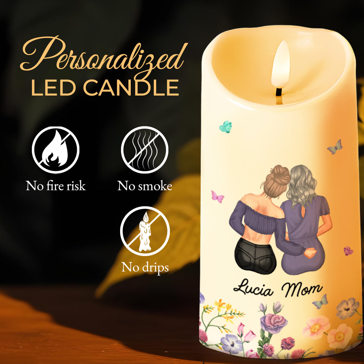 Thank You Mom For Everything Special Quote With Mother And Daughter - Personalized Custom LED Candle - MOM042_LECA