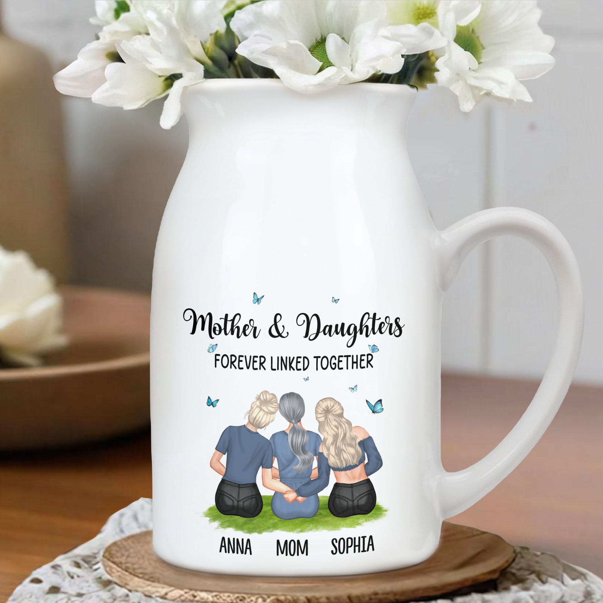 Mother & Daughters Forever Linked Together, Butterflies - Personalized Ceramic Flower Vase
