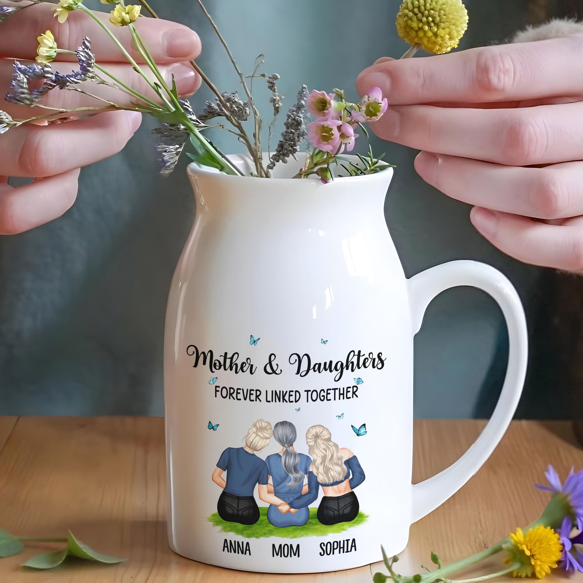 Mother & Daughters Forever Linked Together, Butterflies - Personalized Ceramic Flower Vase