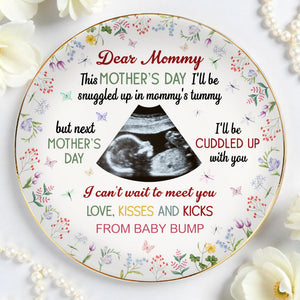 Dear Mommy, Love Kisses And Kicks From Baby Bump - Personalized Custom Jewelry Dish, Ceramic Dish, Round Shape - MOM056_RCRF