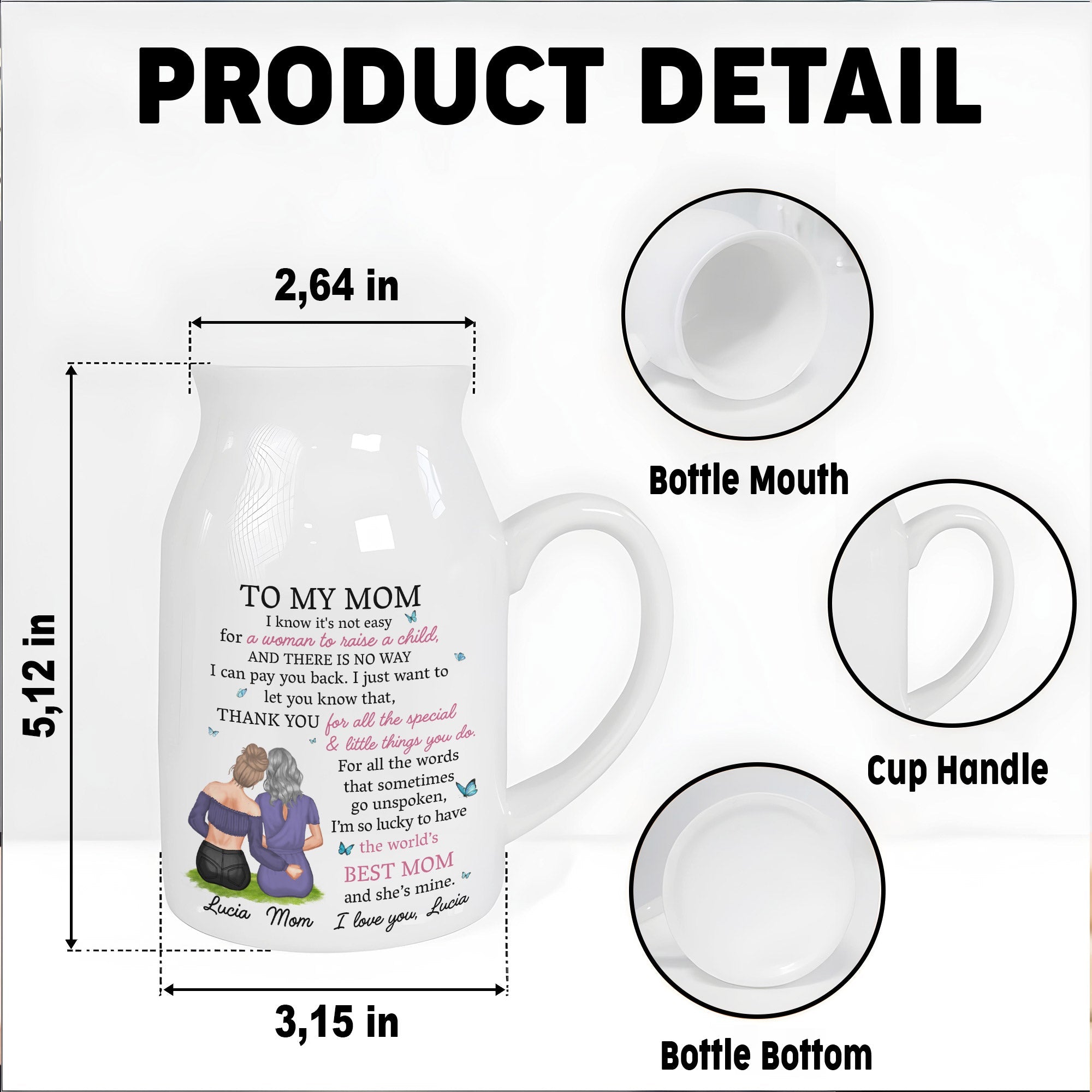 I Know It's Not Easy For A Woman To Raise A Child, Mother and Daughter Hugging - Personalized Ceramic Flower Vase