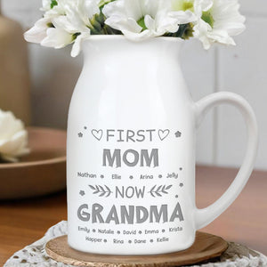 First Mom Now Grandma, Hearts and Leaves - Personalized Ceramic Flower Vase
