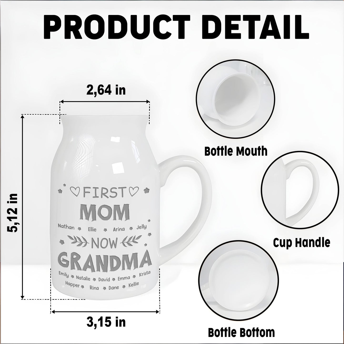 First Mom Now Grandma, Hearts and Leaves - Personalized Ceramic Flower Vase