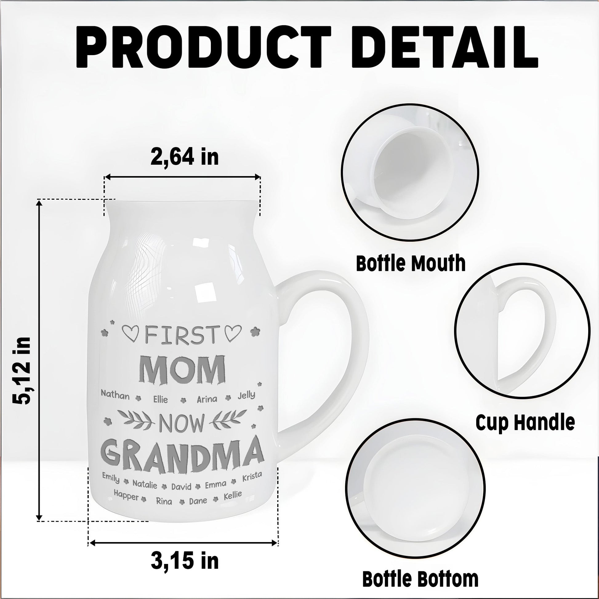 First Mom Now Grandma, Hearts and Leaves - Personalized Ceramic Flower Vase