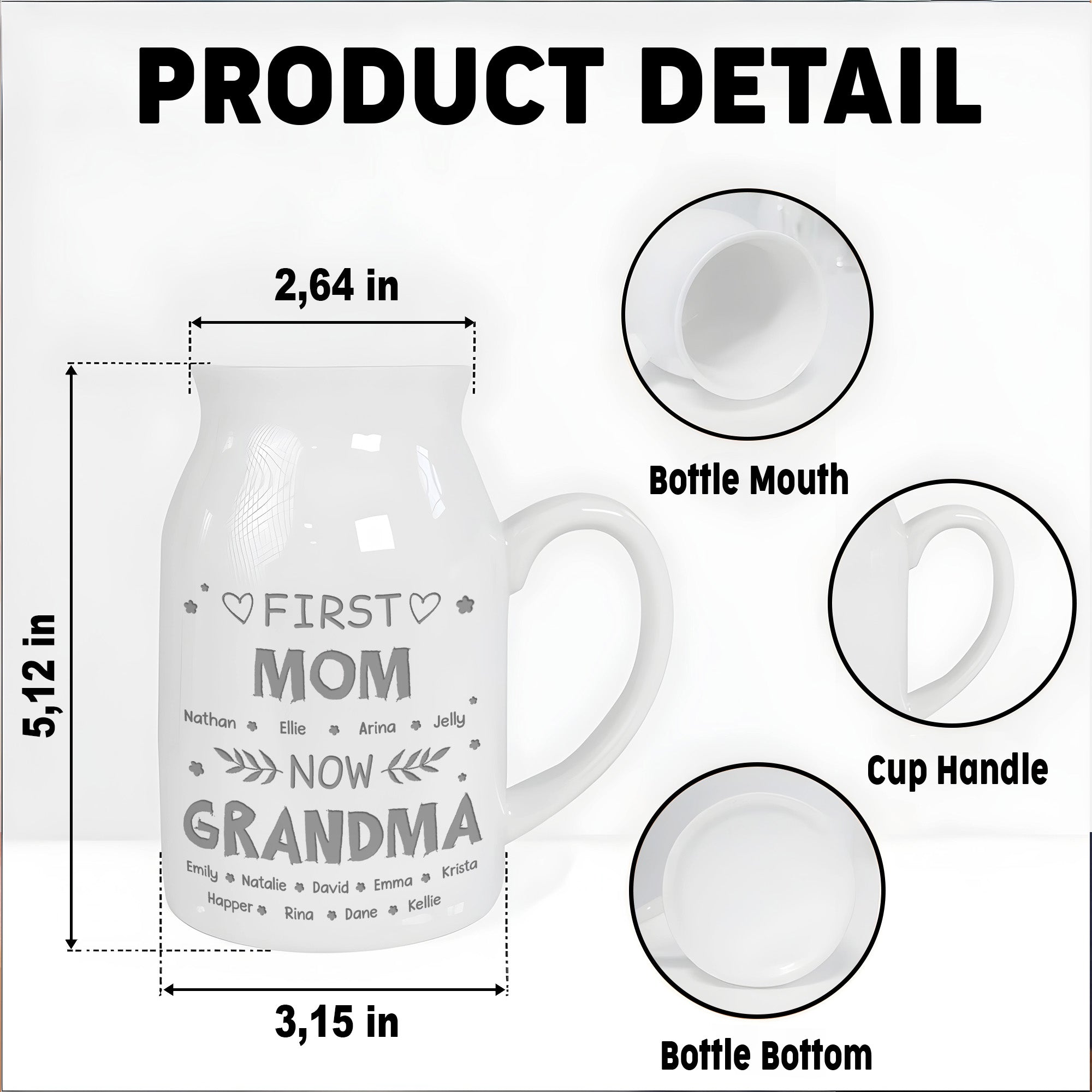 First Mom Now Grandma, Hearts and Leaves - Personalized Ceramic Flower Vase