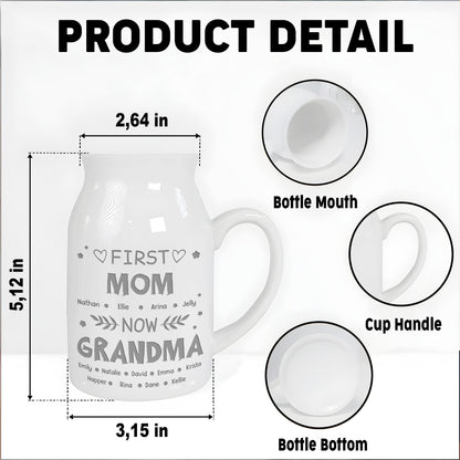 First Mom Now Grandma, Hearts and Leaves - Personalized Ceramic Flower Vase