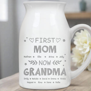 First Mom Now Grandma, Hearts and Leaves - Personalized Ceramic Flower Vase