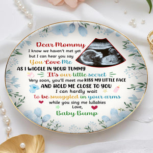 Dear Mommy, Ultrasound Image and Floral Design - Personalized Custom Jewelry Dish, Ceramic Dish, Round Shape - MOM070_RCRF
