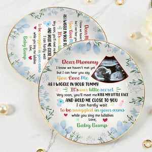 Dear Mommy, Ultrasound Image and Floral Design - Personalized Custom Jewelry Dish, Ceramic Dish, Round Shape - MOM070_RCRF