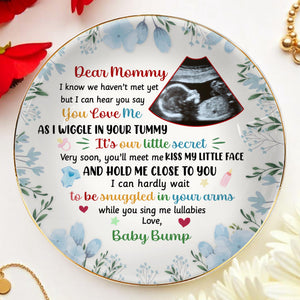 Dear Mommy, Ultrasound Image and Floral Design - Personalized Custom Jewelry Dish, Ceramic Dish, Round Shape - MOM070_RCRF