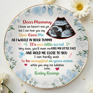 Dear Mommy, Ultrasound Image and Floral Design - Personalized Custom Jewelry Dish, Ceramic Dish, Round Shape - MOM070_RCRF