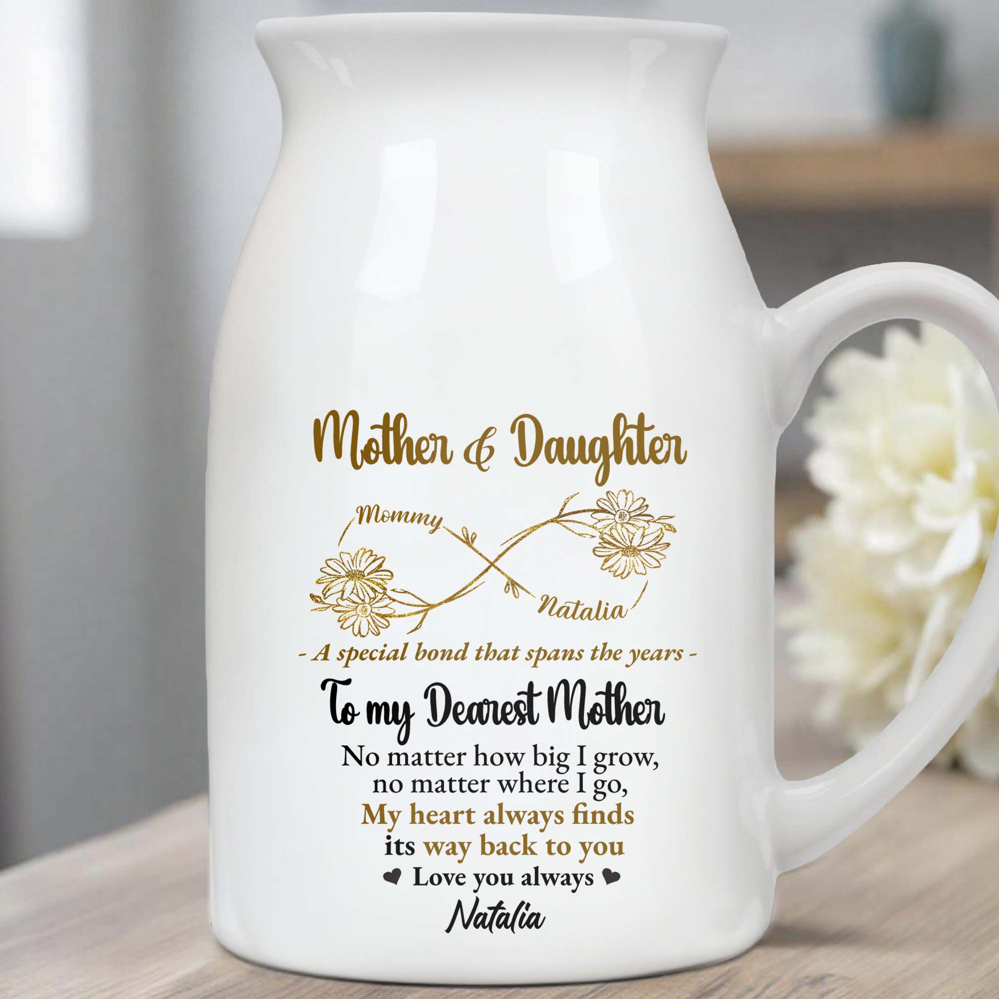 Mother & Daughter, To My Dearest Mother, Flowers and Heart - Personalized Ceramic Flower Vase