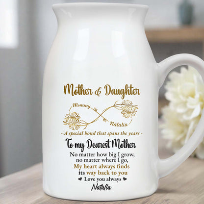 Mother & Daughter, To My Dearest Mother, Flowers and Heart - Personalized Ceramic Flower Vase