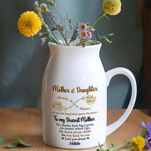 Mother & Daughter, To My Dearest Mother, Flowers and Heart - Personalized Ceramic Flower Vase