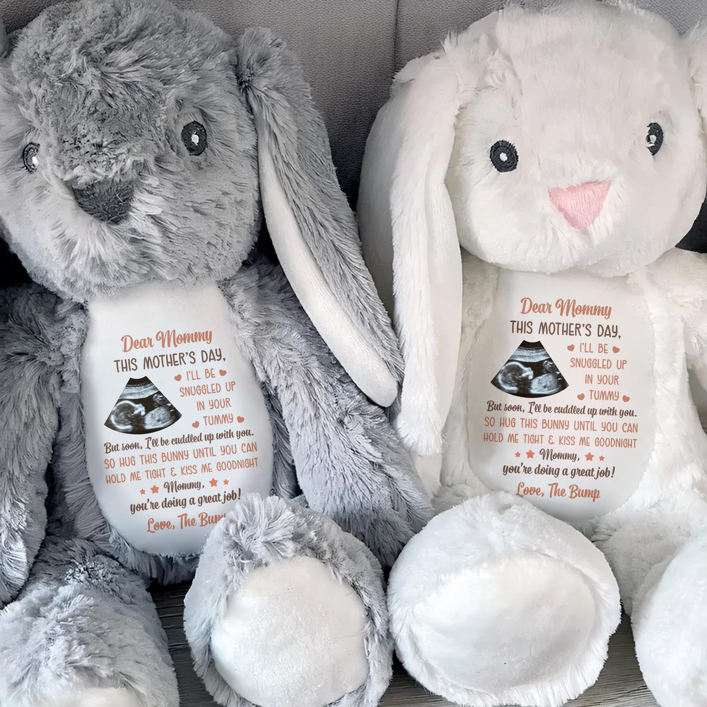 Dear Mommy This Mother’s Day, Bunny And Ultrasound Image - Personalized Stuffed Bunny - MOM075_BUN