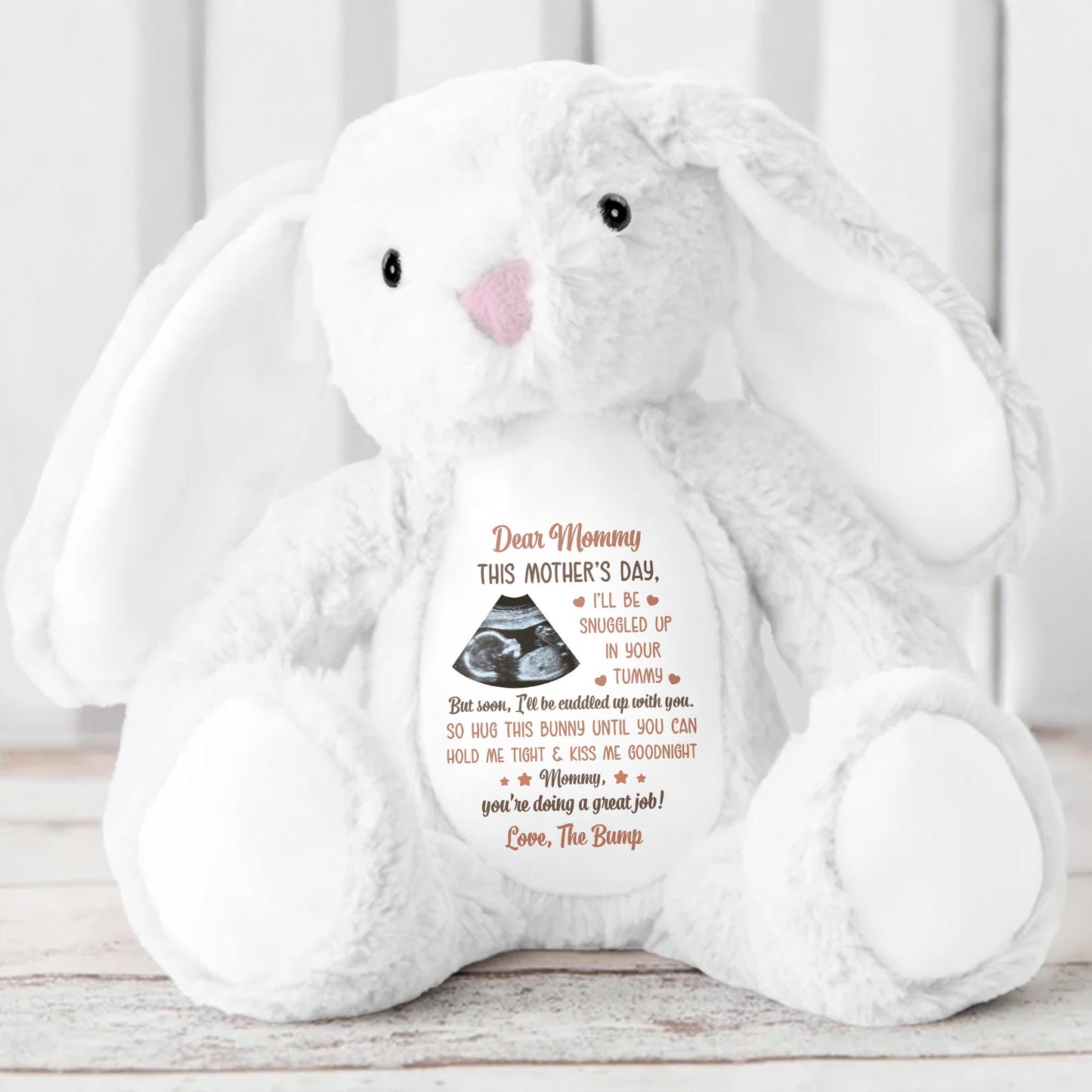 Dear Mommy This Mother’s Day, Bunny And Ultrasound Image - Personalized Stuffed Bunny - MOM075_BUN