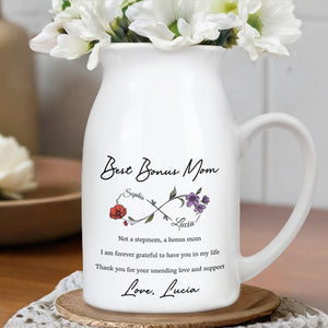 Best Bonus Mom, Flowers And Appreciation Message - Personalized Ceramic Flower Vase