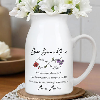 Best Bonus Mom, Flowers And Appreciation Message - Personalized Ceramic Flower Vase