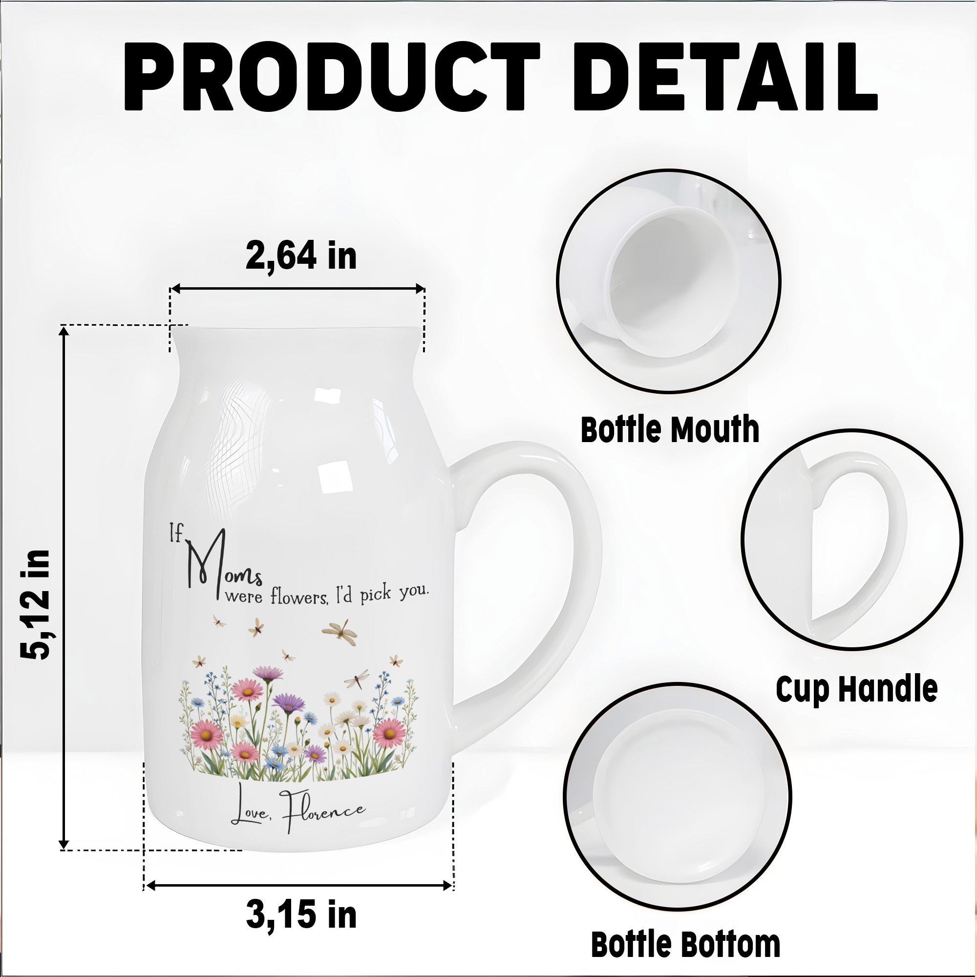If Moms Were Flowers, I'd Pick You, Flowers and Butterflies - Personalized Ceramic Flower Vase