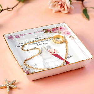 Everything I Am You Helped Me To Be, Flowers, Woman In Wedding Dress - Personalized Custom Jewelry Dish, Ceramic Dish, Square Shape - MOM115_SCRF