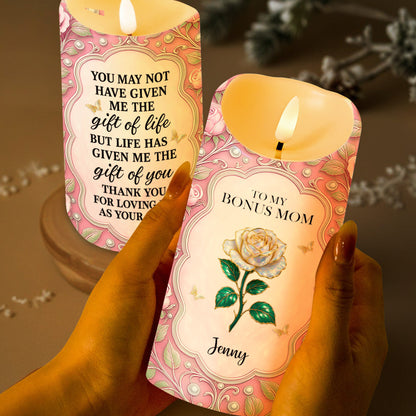 To My Bonus Mom, Thank You For Your Love, Flower And Butterflies Design - Personalized Custom LED Candle - MOM134_LECA