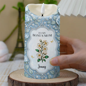 To My Bonus Mom, Thank You For Your Love, Flower And Butterflies Design - Personalized Custom LED Candle - MOM134_LECA