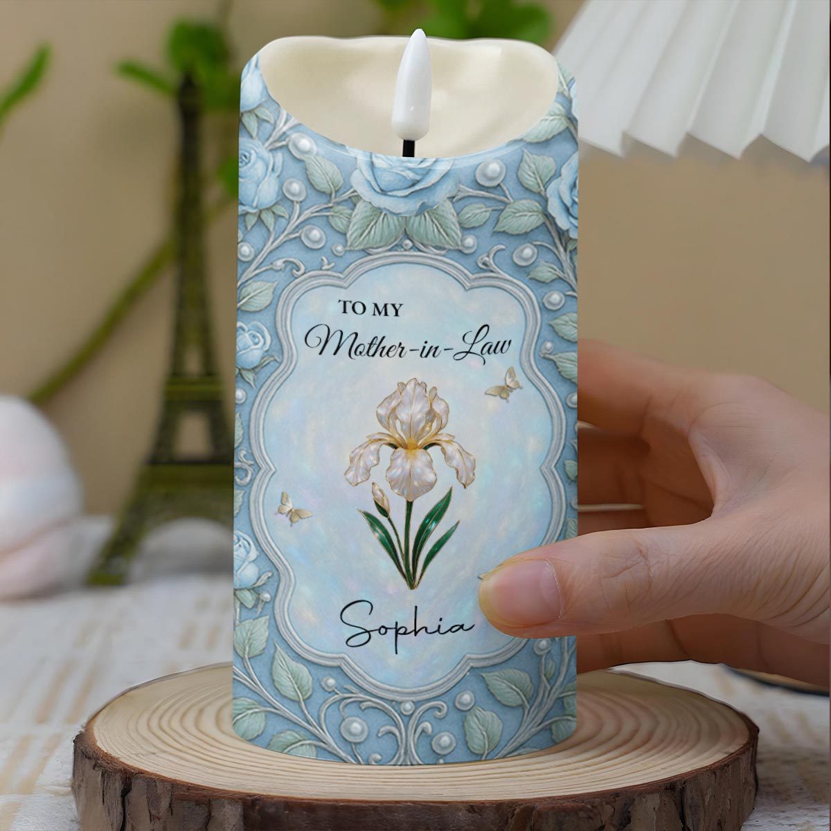 To My Mother-In-Law, Thankful For Your Love, Flower and Butterflies - Personalized Custom LED Candle - MOM145_LECA