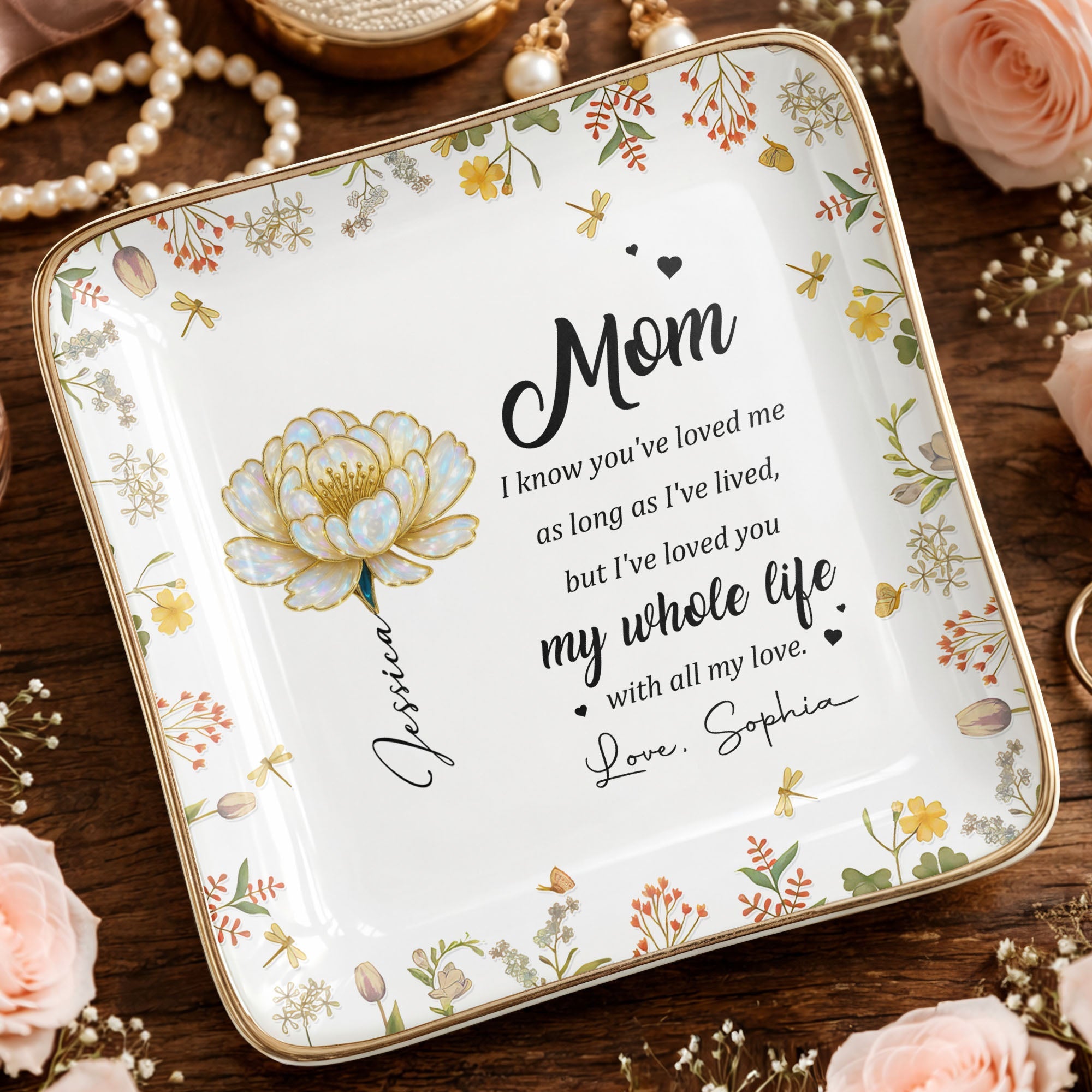 I Know You've Loved Me, Elegant Floral Design - Personalized Custom Jewelry Dish, Ceramic Dish, Square Shape - MOM148_SCRF