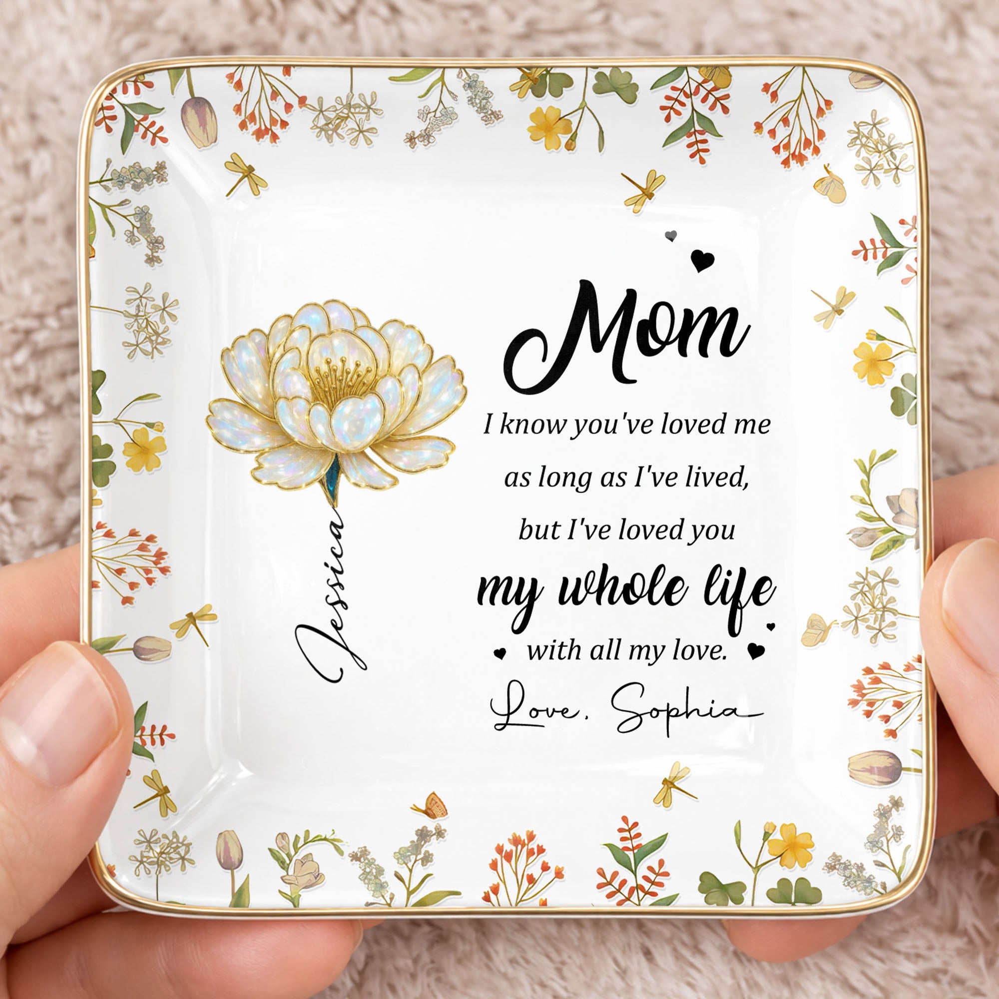 I Know You've Loved Me, Elegant Floral Design - Personalized Custom Jewelry Dish, Ceramic Dish, Square Shape - MOM148_SCRF