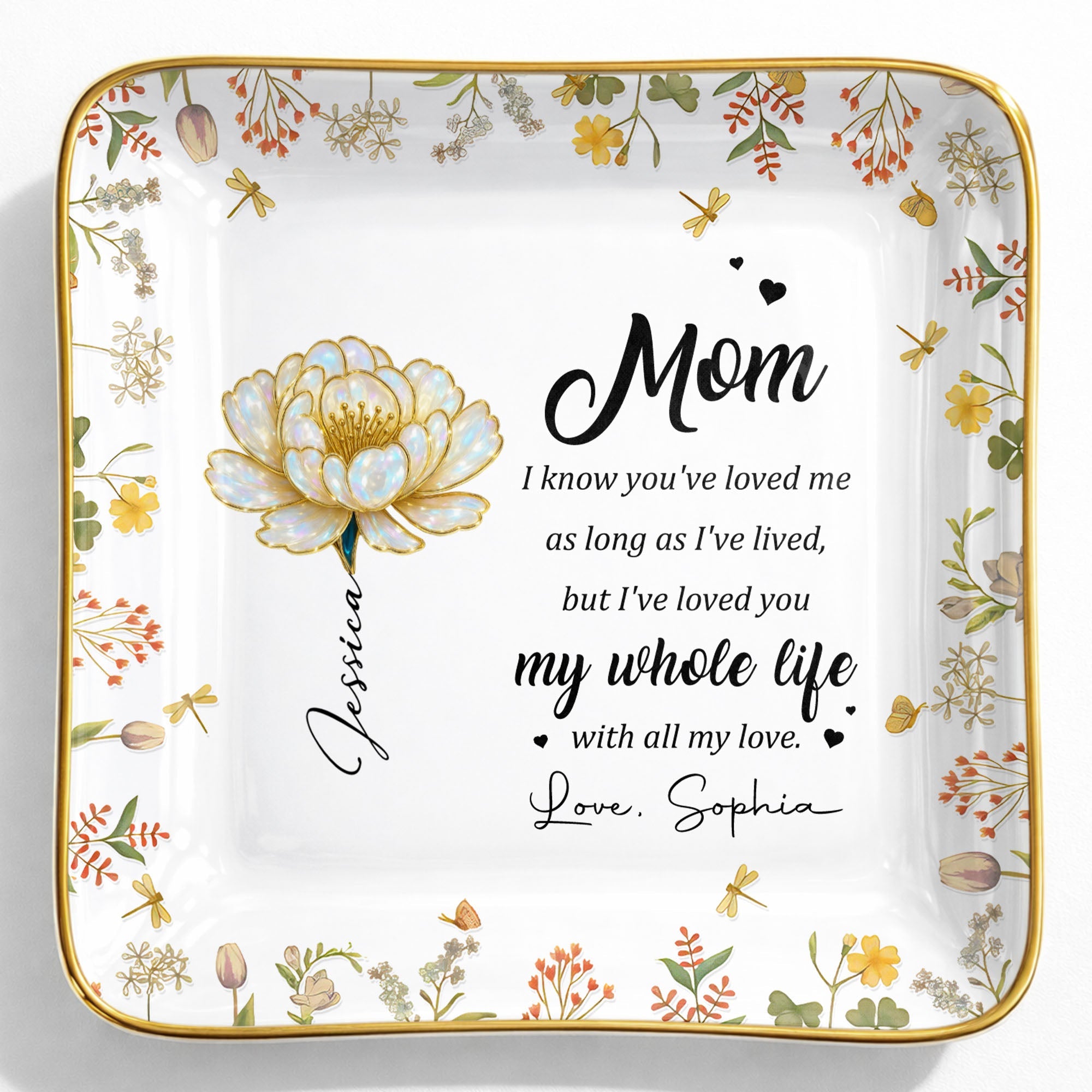 I Know You've Loved Me, Elegant Floral Design - Personalized Custom Jewelry Dish, Ceramic Dish, Square Shape - MOM148_SCRF