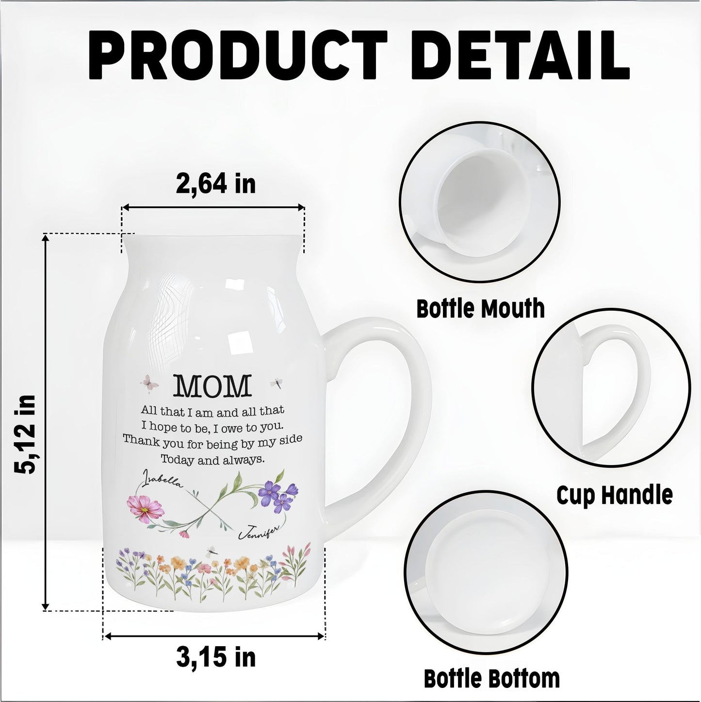 All That I Am, Owe To You, Flowers and Butterfly Design - Personalized Ceramic Flower Vase