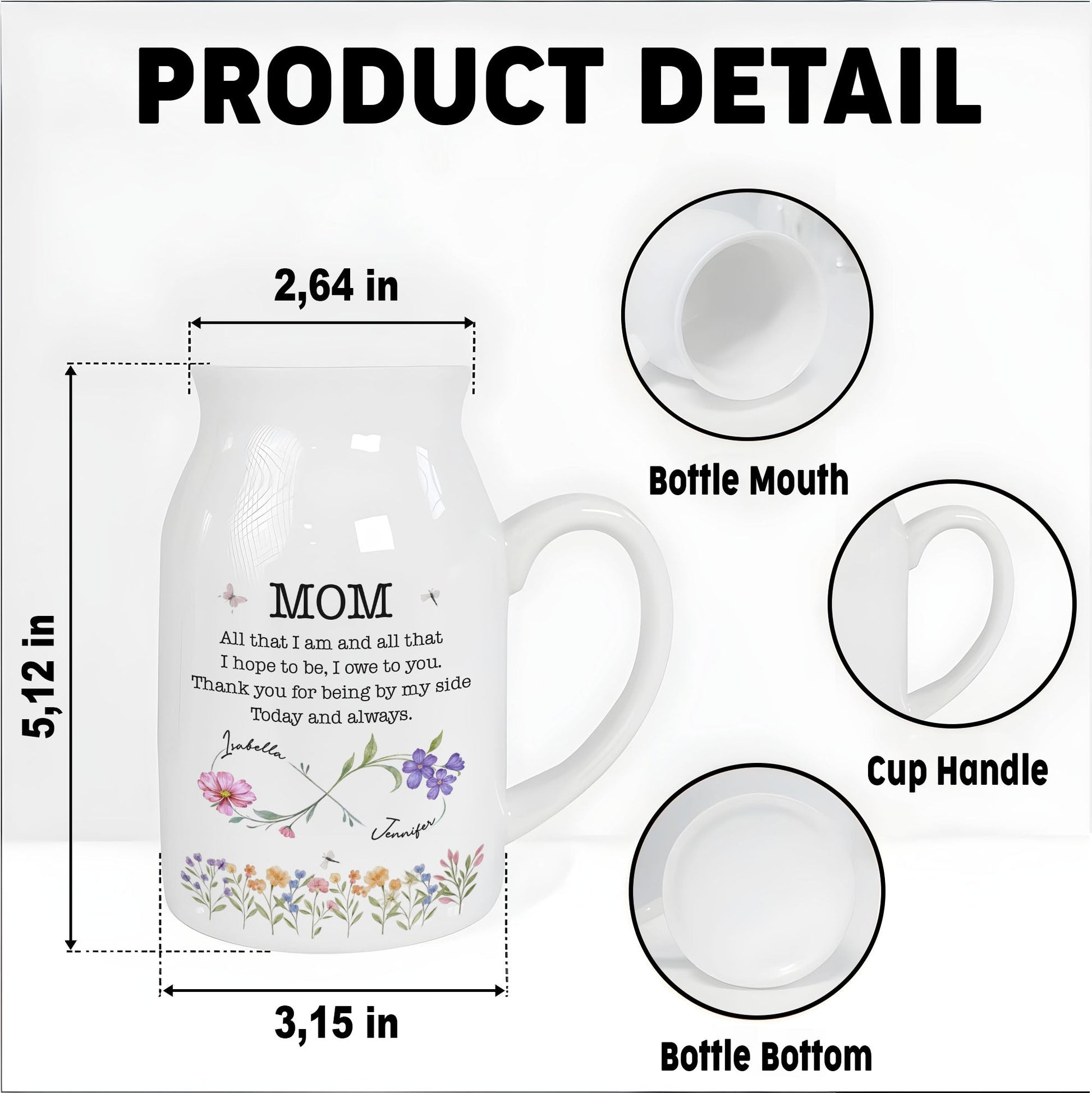 All That I Am, Owe To You, Flowers and Butterfly Design - Personalized Ceramic Flower Vase