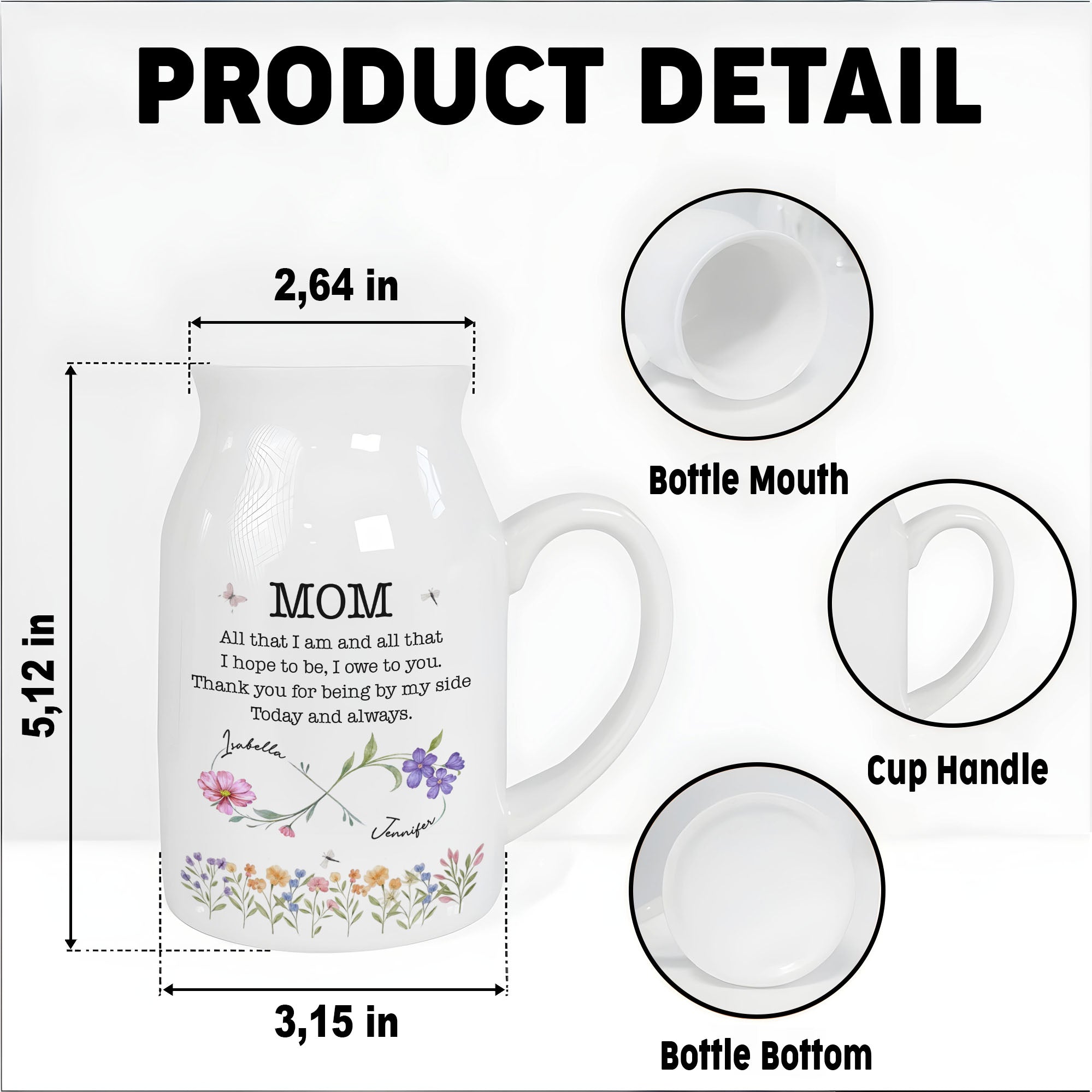 All That I Am, Owe To You, Flowers and Butterfly Design - Personalized Ceramic Flower Vase