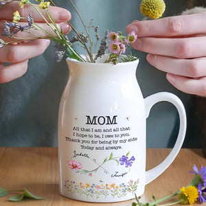All That I Am, Owe To You, Flowers and Butterfly Design - Personalized Ceramic Flower Vase